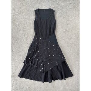 Inizio‎ Magic Linen Tank Dress Womens L Black Splatter Sleeveless Asymmetrical